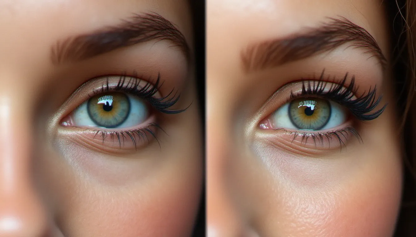 Comparaison avant et après un tatouage eye liner permanent sur paupière, résultat cicatrisé montrant un trait fin et précis type cat-eye