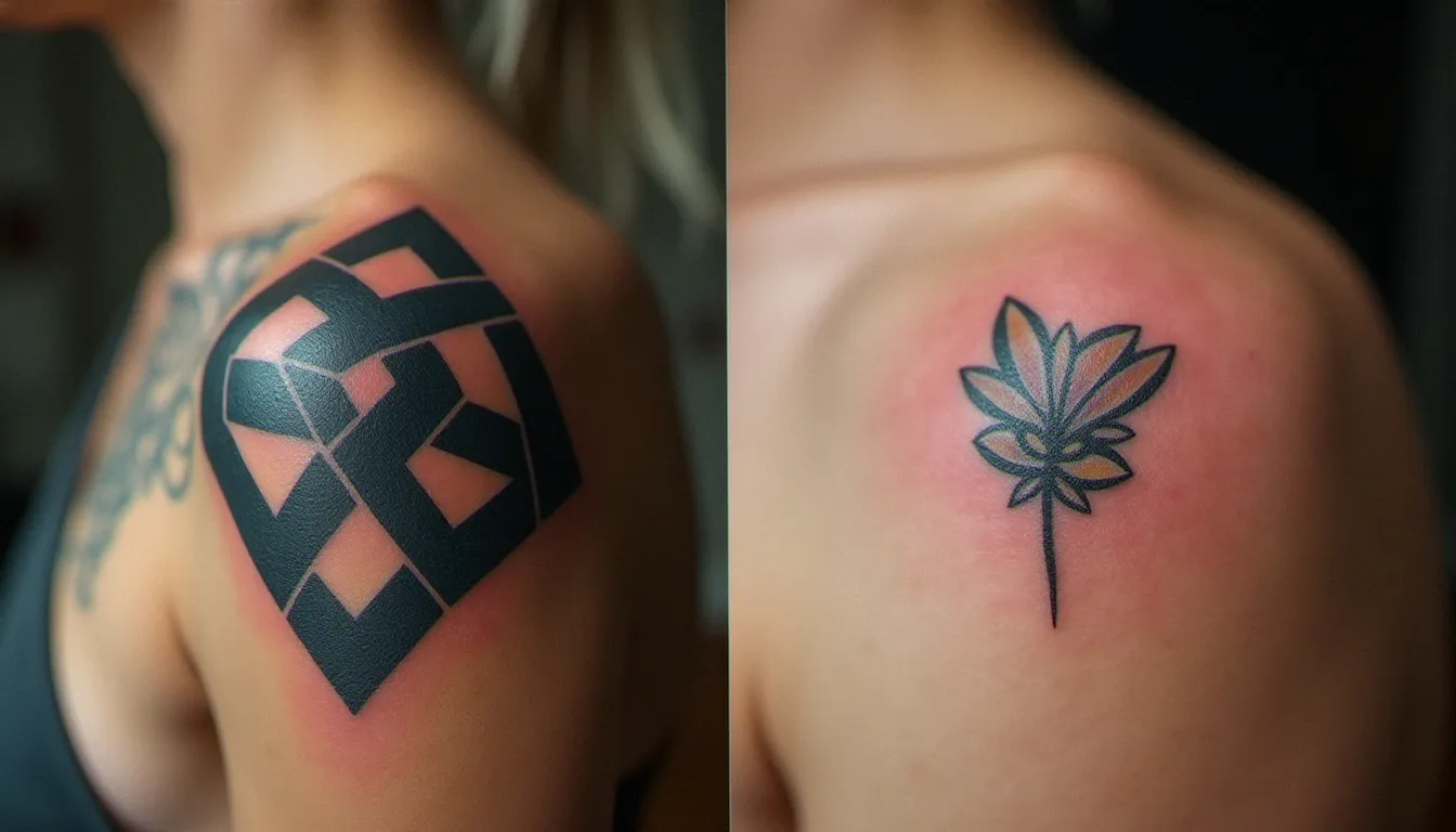 Comparaison du vieillissement d'un tatouage sur l'omoplate versus sur un doigt, montrant l'importance du choix de l'endroit pour un tatouage sur la durabilité