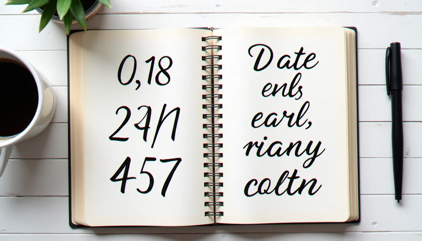 Carnet de croquis de tatoueuse avec des exemples de typographies de dates de naissance en différents styles graphiques
